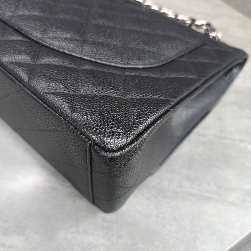 Chanel CF 19K Black Silver Hardware Caviar Leather Chain Bag