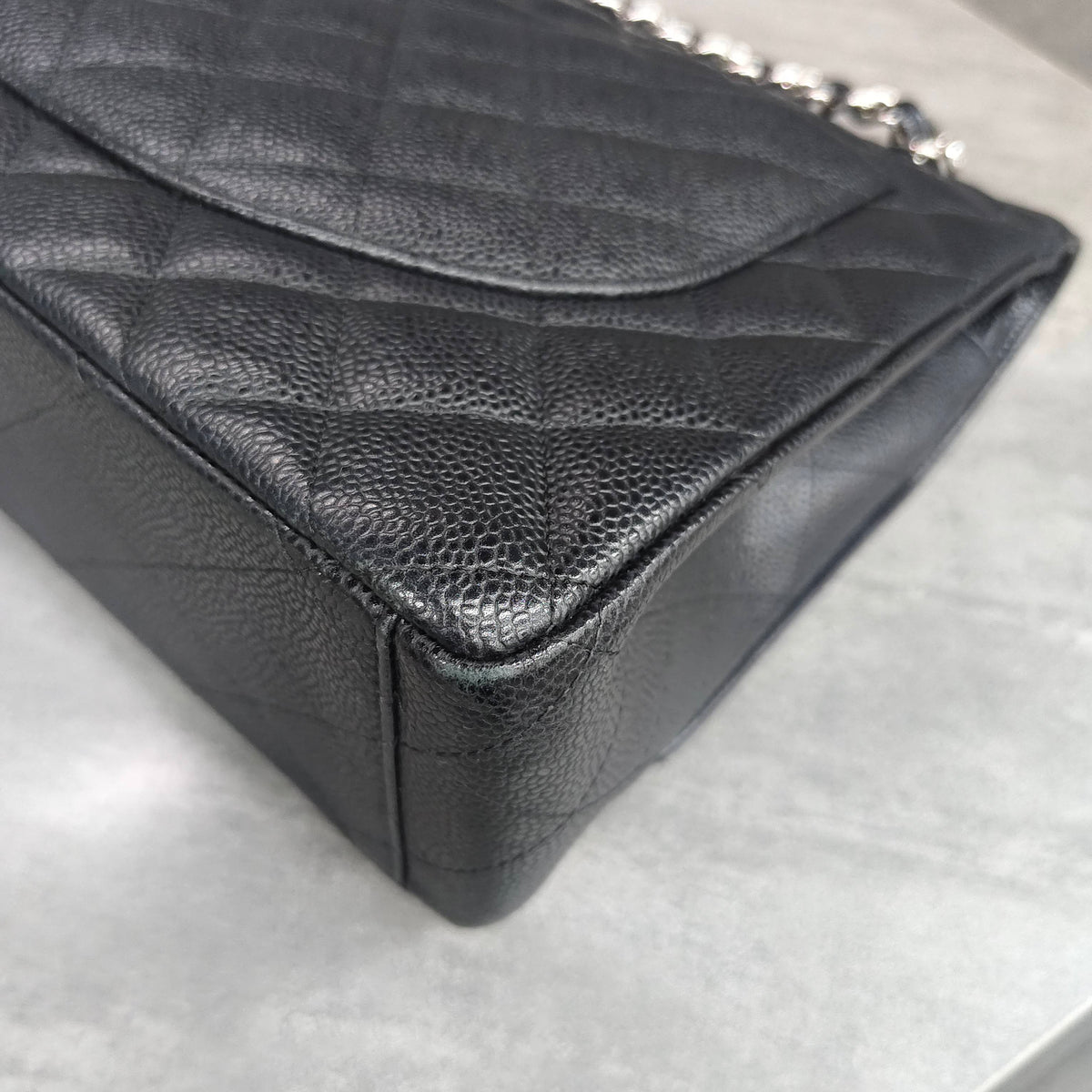Chanel CF 19K Black Silver Hardware Caviar Leather Chain Bag