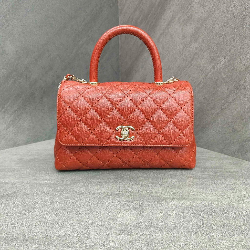 Chanel Orange Gold Hardware Caviar Leather Coco Handle with Chip