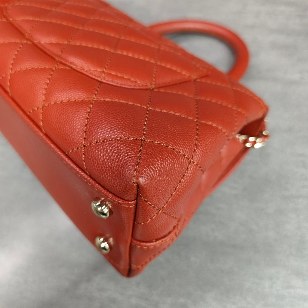Chanel Orange Gold Hardware Caviar Leather Coco Handle with Chip