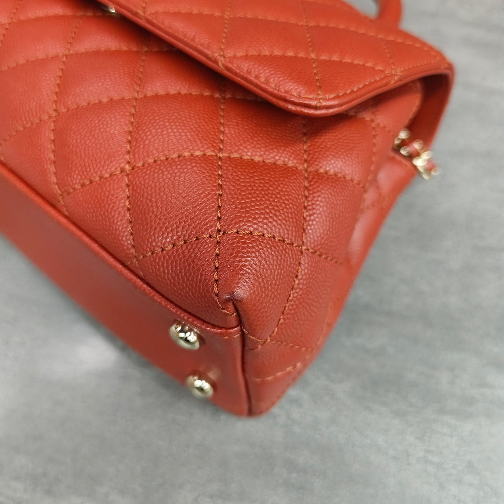 Chanel Orange Gold Hardware Caviar Leather Coco Handle with Chip