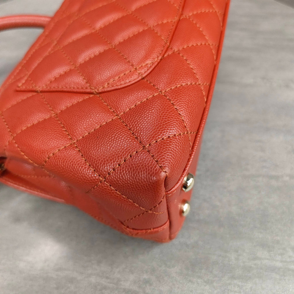 Chanel Orange Gold Hardware Caviar Leather Coco Handle with Chip