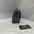 Chanel Classic Flap Square Mini Chevron Lambskin Chain Bag Black Silver Hardware with Card