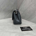 Chanel Classic Flap Square Mini Chevron Lambskin Chain Bag Black Silver Hardware with Card