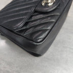 Chanel Classic Flap Square Mini Chevron Lambskin Chain Bag Black Silver Hardware with Card