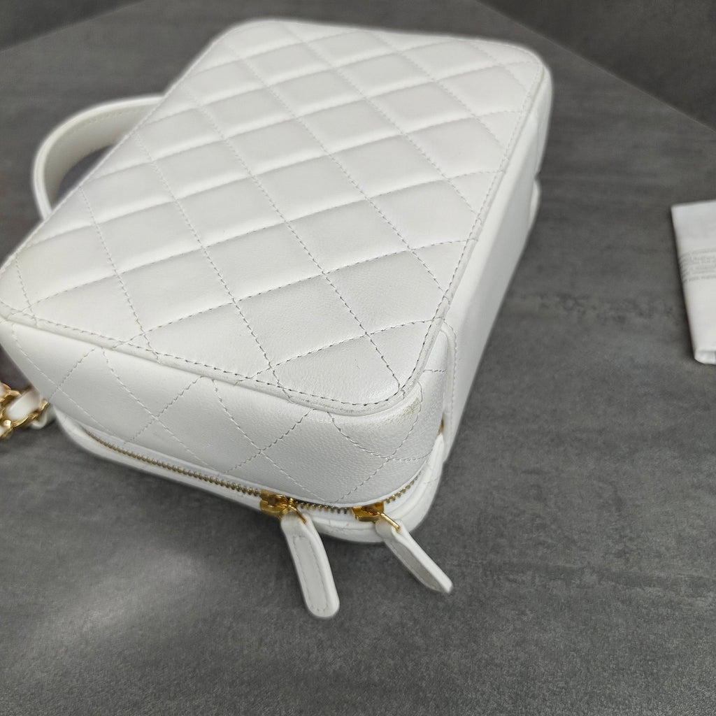 Chanel 21K White Lambskin Mirrored Camera Bag Cosmetic Bag with Chip