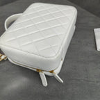 Chanel 21K White Lambskin Mirrored Camera Bag Cosmetic Bag with Chip