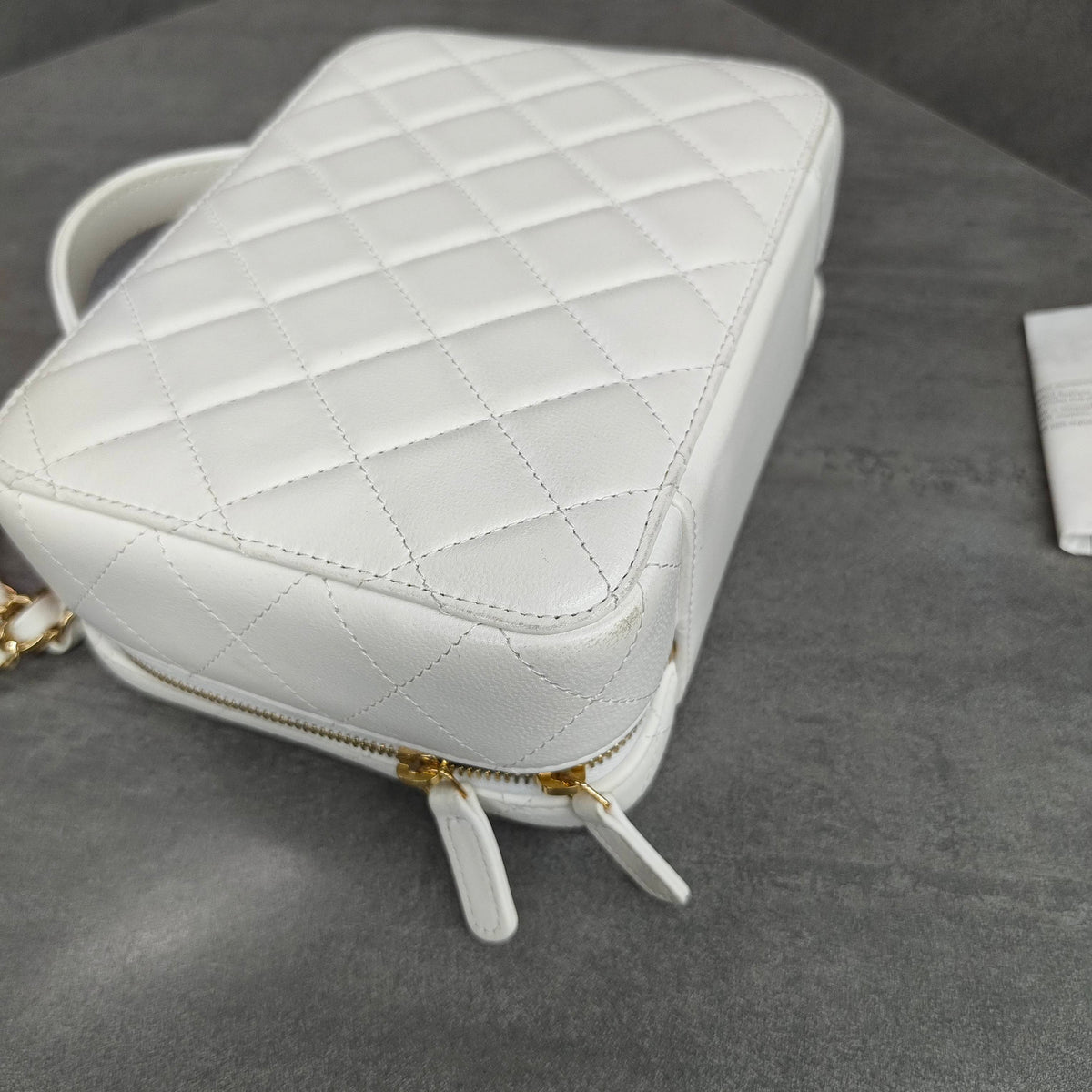 Chanel 21K White Lambskin Mirrored Camera Bag Cosmetic Bag with Chip