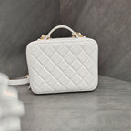 Chanel 21K White Lambskin Mirrored Camera Bag Cosmetic Bag with Chip