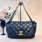 Chanel With Card Ultra Stitch Black-Gold Outer-Stitched Diamond Quilted Underarm/Shoulder Bag in Black