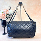 Chanel With Card Ultra Stitch Black-Gold Outer-Stitched Diamond Quilted Underarm/Shoulder Bag in Black