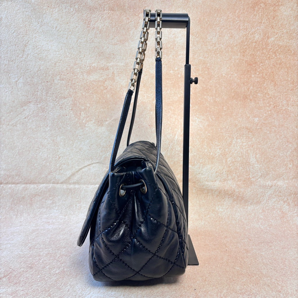 Chanel With Card Ultra Stitch Black-Gold Outer-Stitched Diamond Quilted Underarm/Shoulder Bag in Black