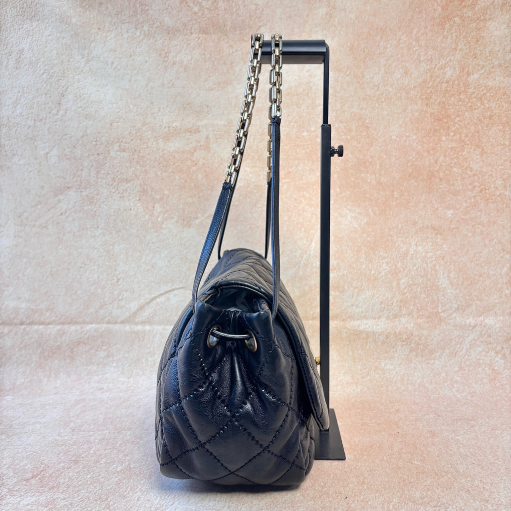 Chanel With Card Ultra Stitch Black-Gold Outer-Stitched Diamond Quilted Underarm/Shoulder Bag in Black