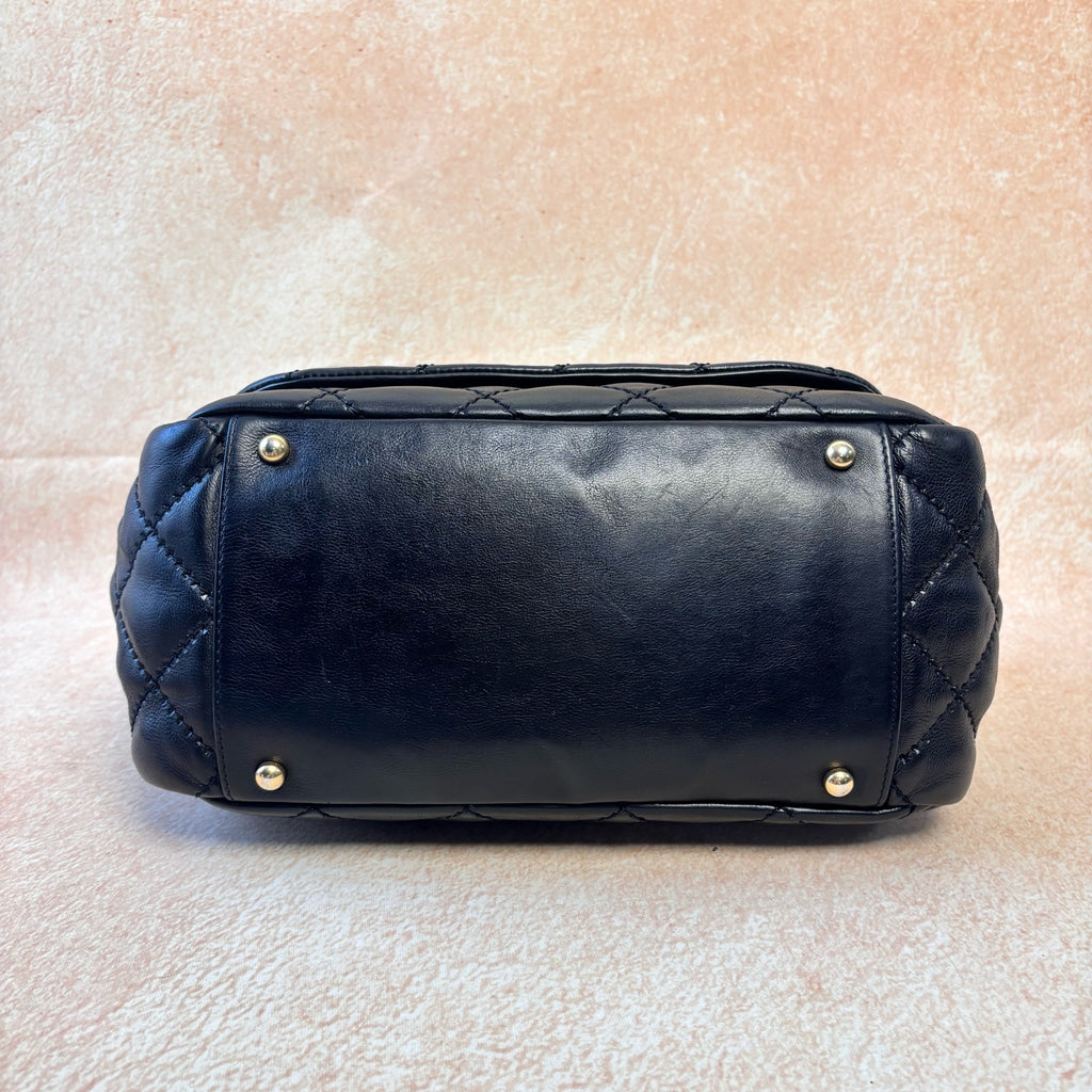 Chanel With Card Ultra Stitch Black-Gold Outer-Stitched Diamond Quilted Underarm/Shoulder Bag in Black