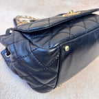 Chanel With Card Ultra Stitch Black-Gold Outer-Stitched Diamond Quilted Underarm/Shoulder Bag in Black