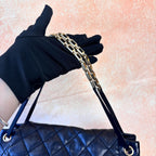 Chanel With Card Ultra Stitch Black-Gold Outer-Stitched Diamond Quilted Underarm/Shoulder Bag in Black