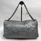 Chanel Vintage Silver Glazed Embossed Leather Classic Flap Airport Shoulder Bag with Chain