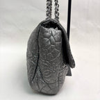 Chanel Vintage Silver Glazed Embossed Leather Classic Flap Airport Shoulder Bag with Chain
