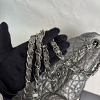 Chanel Vintage Silver Glazed Embossed Leather Classic Flap Airport Shoulder Bag with Chain