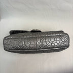 Chanel Vintage Silver Glazed Embossed Leather Classic Flap Airport Shoulder Bag with Chain