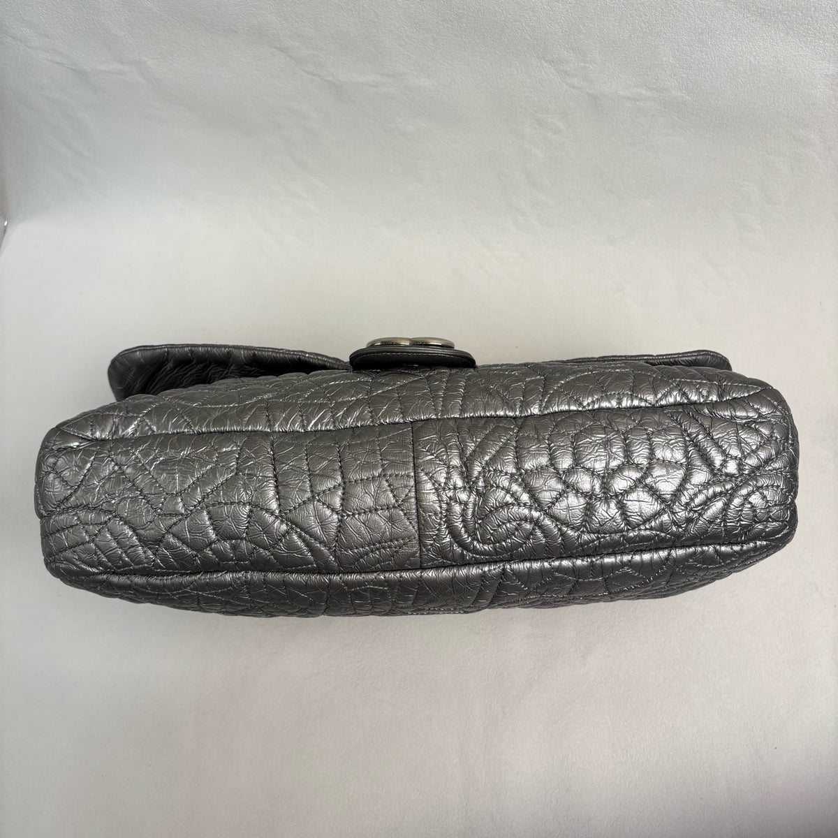 Chanel Vintage Silver Glazed Embossed Leather Classic Flap Airport Shoulder Bag with Chain