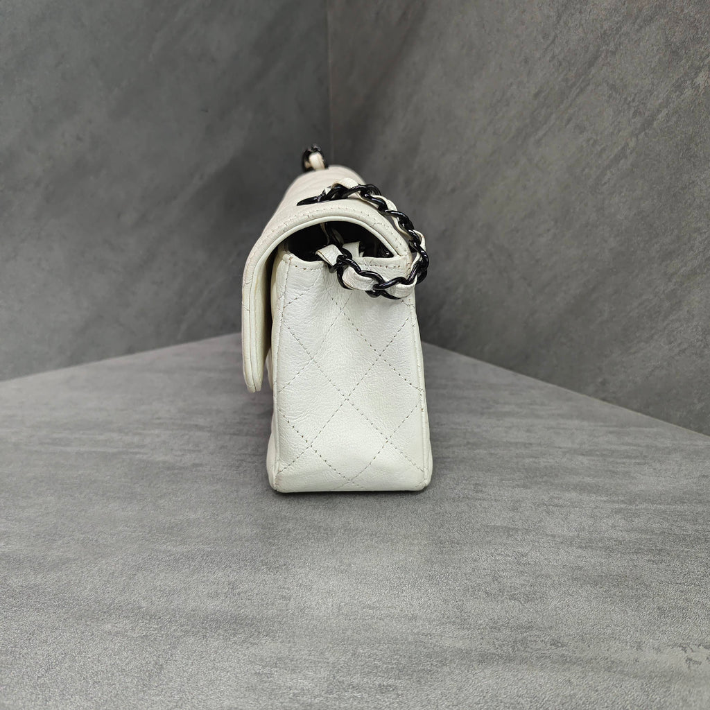 Chanel CF Large Mini Lambskin Chain Bag White with Black Clasp