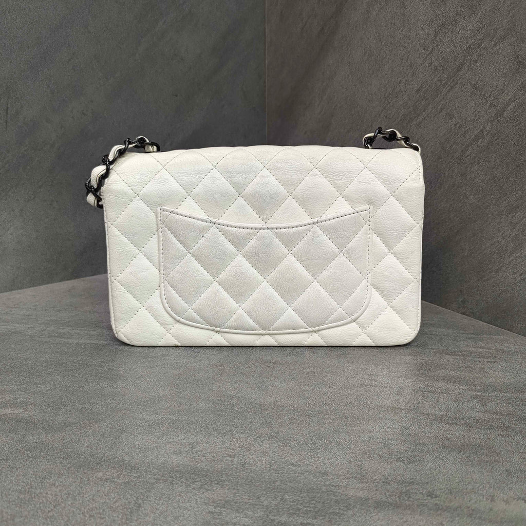 Chanel CF Large Mini Lambskin Chain Bag White with Black Clasp