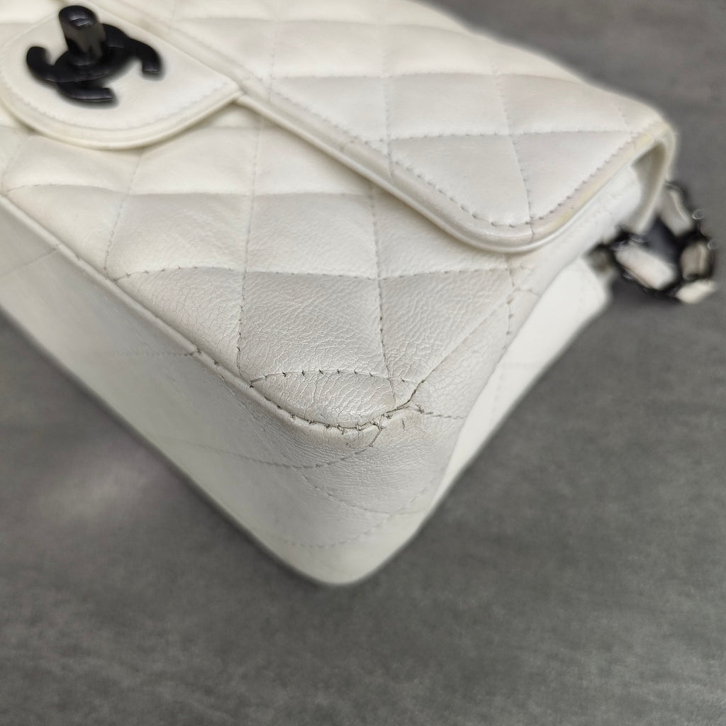 Chanel CF Large Mini Lambskin Chain Bag White with Black Clasp
