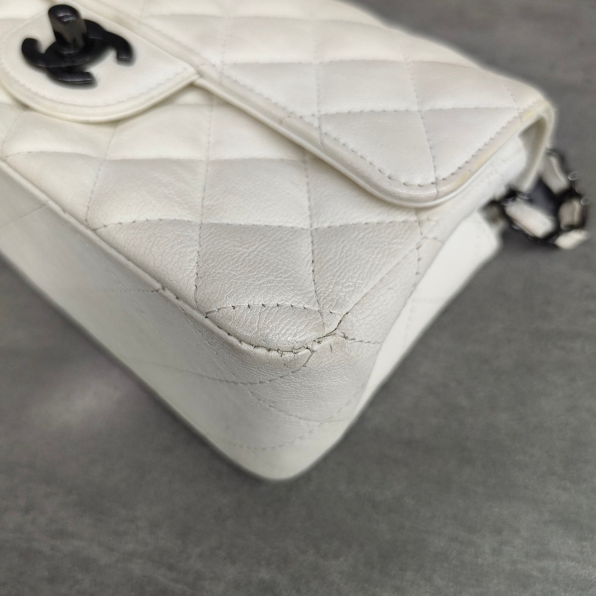 Chanel CF Large Mini Lambskin Chain Bag White with Black Clasp