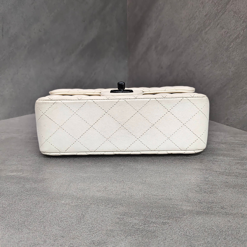 Chanel CF Large Mini Lambskin Chain Bag White with Black Clasp