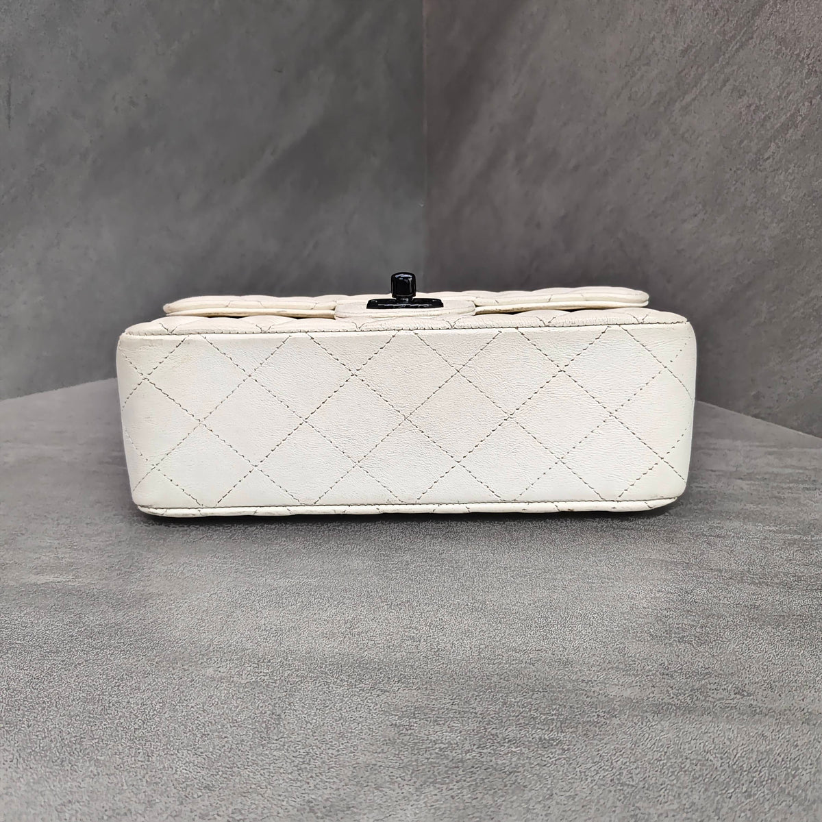 Chanel CF Large Mini Lambskin Chain Bag White with Black Clasp