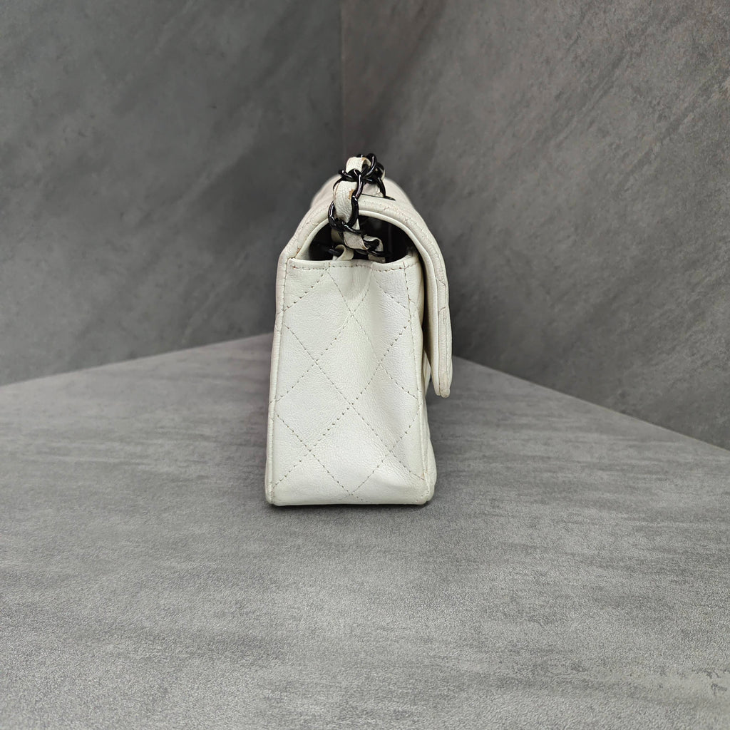 Chanel CF Large Mini Lambskin Chain Bag White with Black Clasp