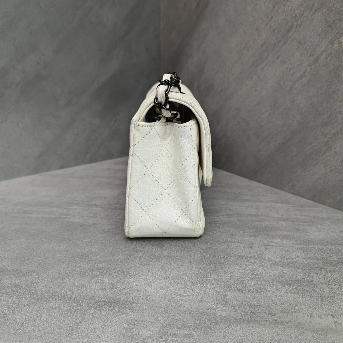 Chanel CF Large Mini Lambskin Chain Bag White with Black Clasp