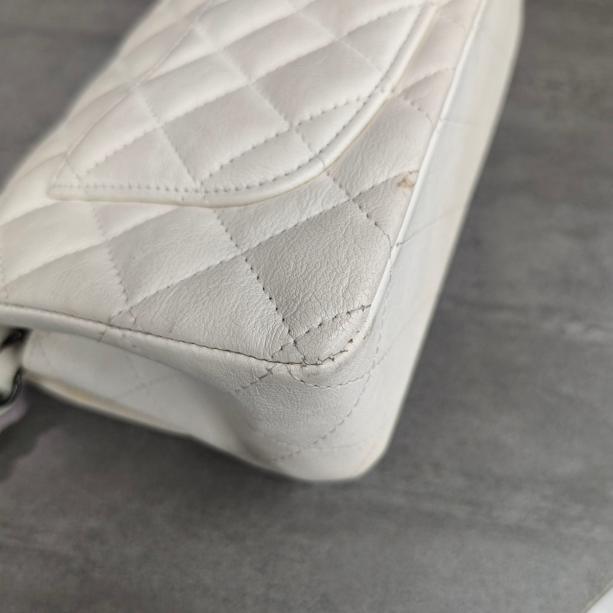 Chanel CF Large Mini Lambskin Chain Bag White with Black Clasp