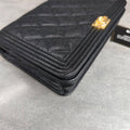 CHANEL Black Gold Caviar Leboy WOC Chain Shoulder Bag With Card Slots
