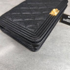 CHANEL Black Gold Caviar Leboy WOC Chain Shoulder Bag With Card Slots