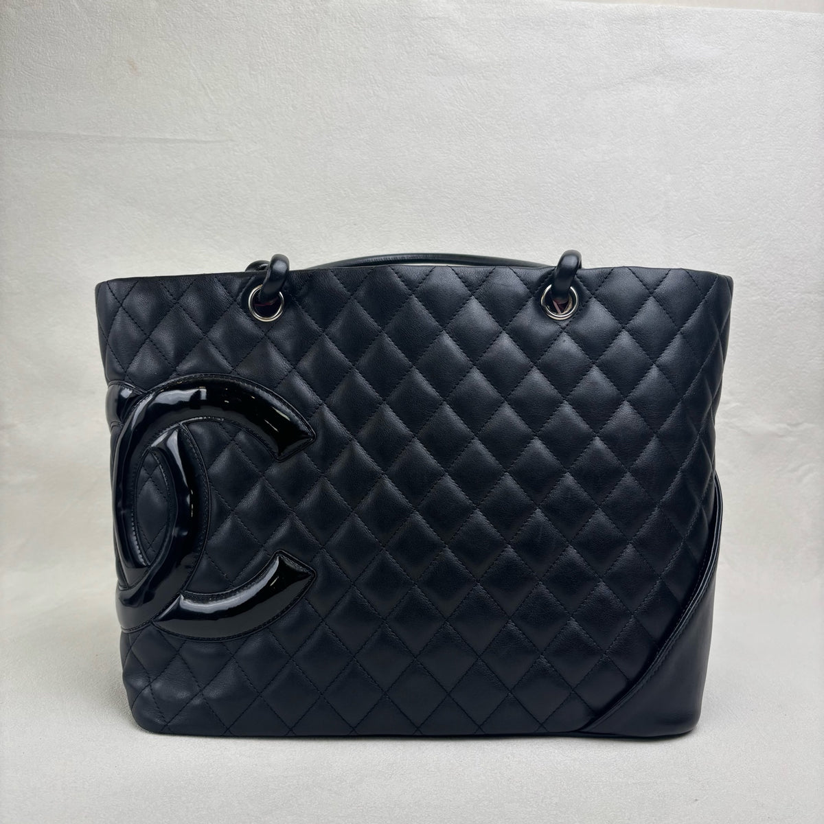 CHANEL Cambon Tote Bag Black Calfskin Silver Hardware