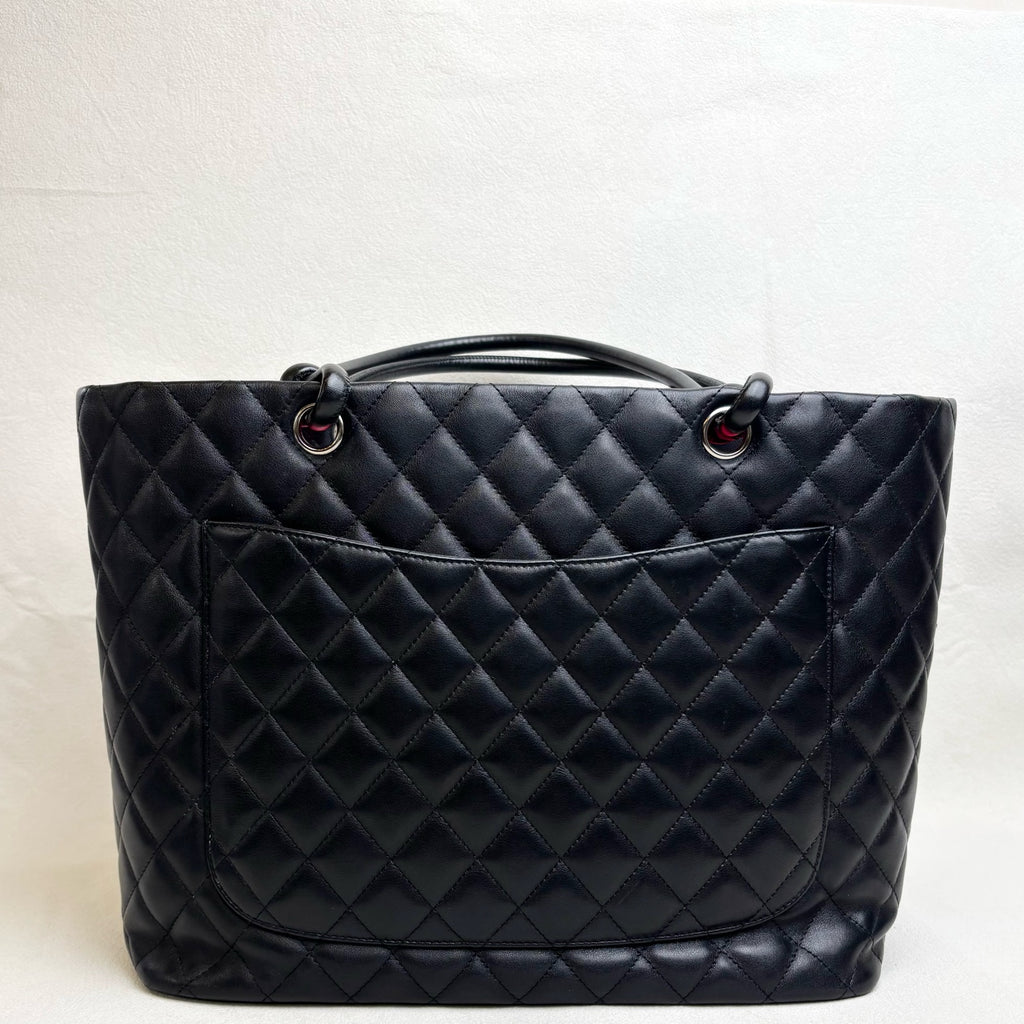 CHANEL Cambon Tote Bag Black Calfskin Silver Hardware