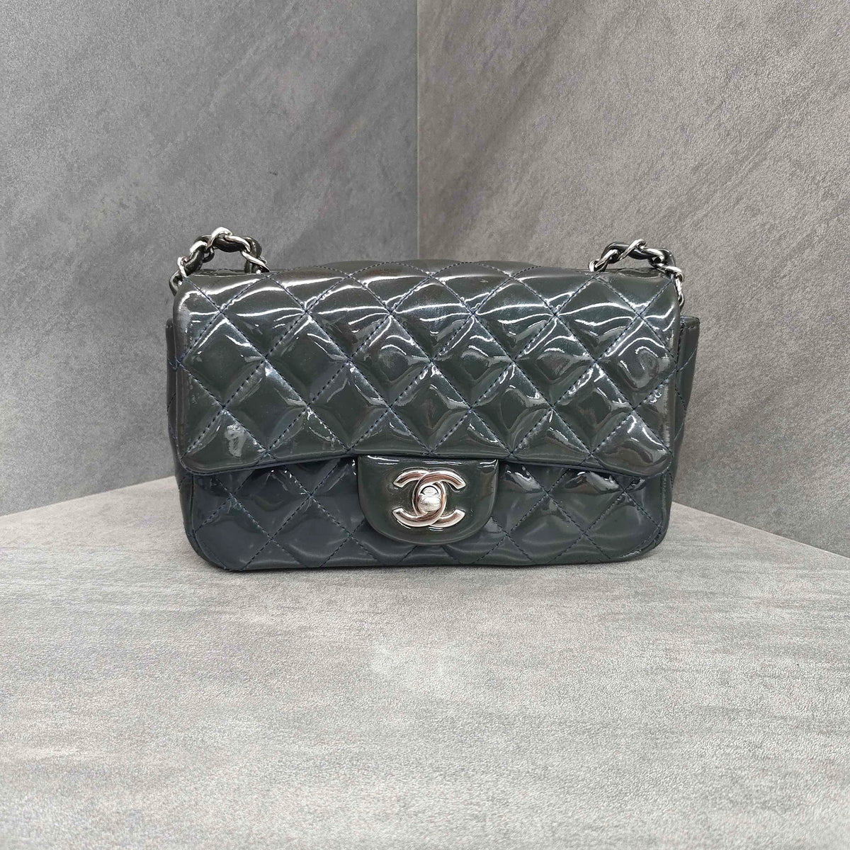 Chanel Classic Flap Dark Blue Patent Leather with Silver Hardware 20K