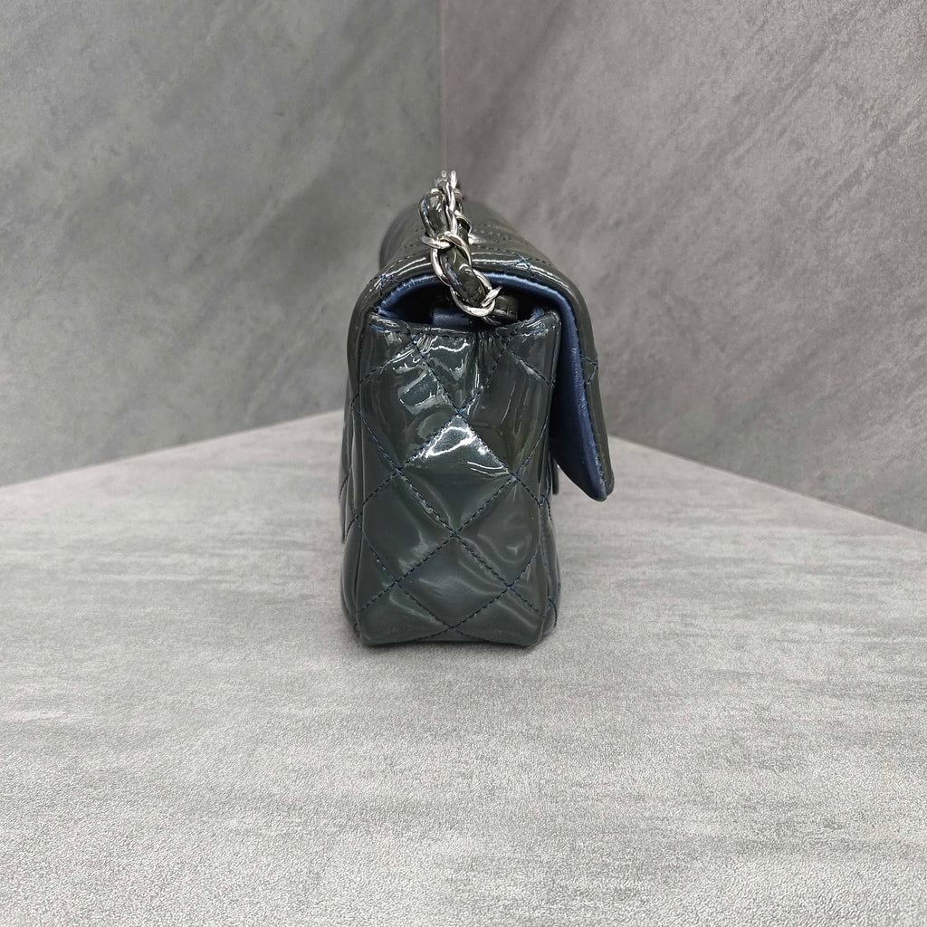 Chanel Classic Flap Dark Blue Patent Leather with Silver Hardware 20K