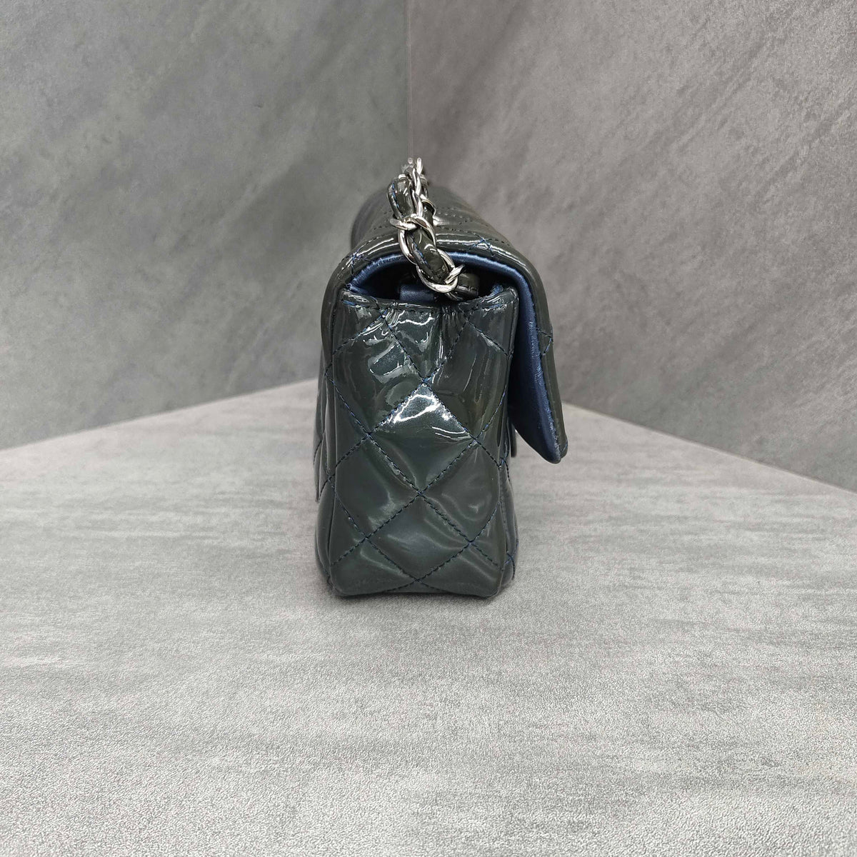 Chanel Classic Flap Dark Blue Patent Leather with Silver Hardware 20K