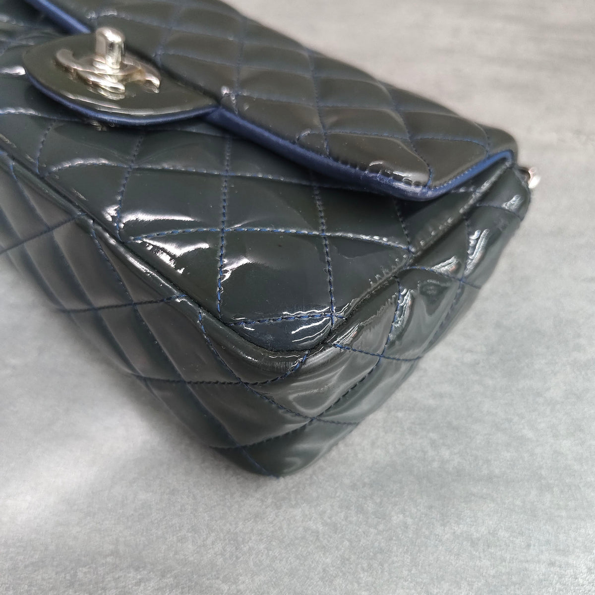 Chanel Classic Flap Dark Blue Patent Leather with Silver Hardware 20K