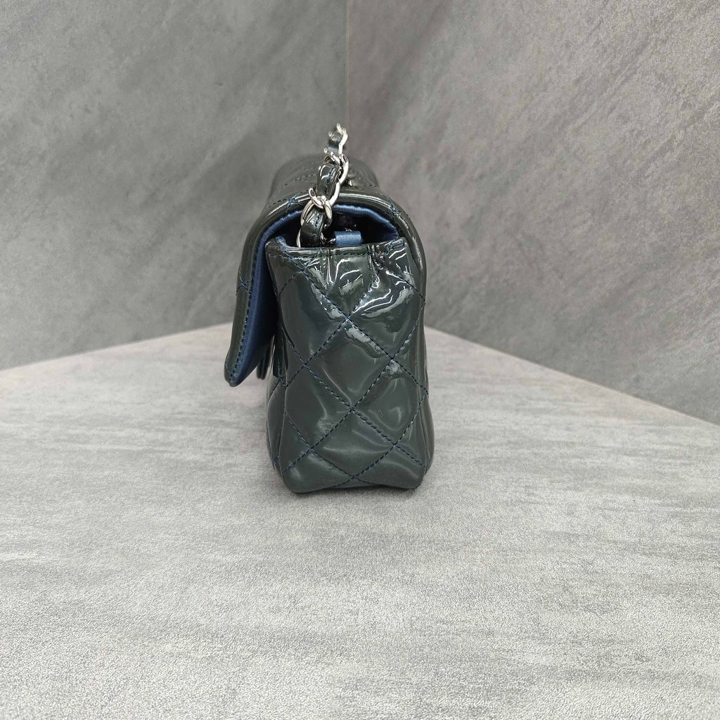 Chanel Classic Flap Dark Blue Patent Leather with Silver Hardware 20K