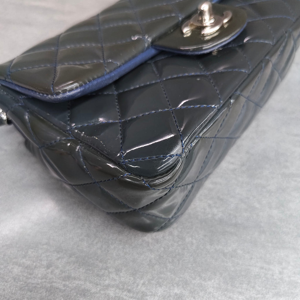 Chanel Classic Flap Dark Blue Patent Leather with Silver Hardware 20K