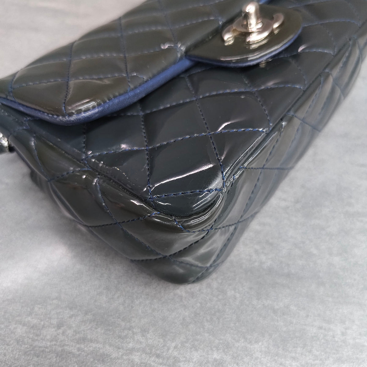 Chanel Classic Flap Dark Blue Patent Leather with Silver Hardware 20K