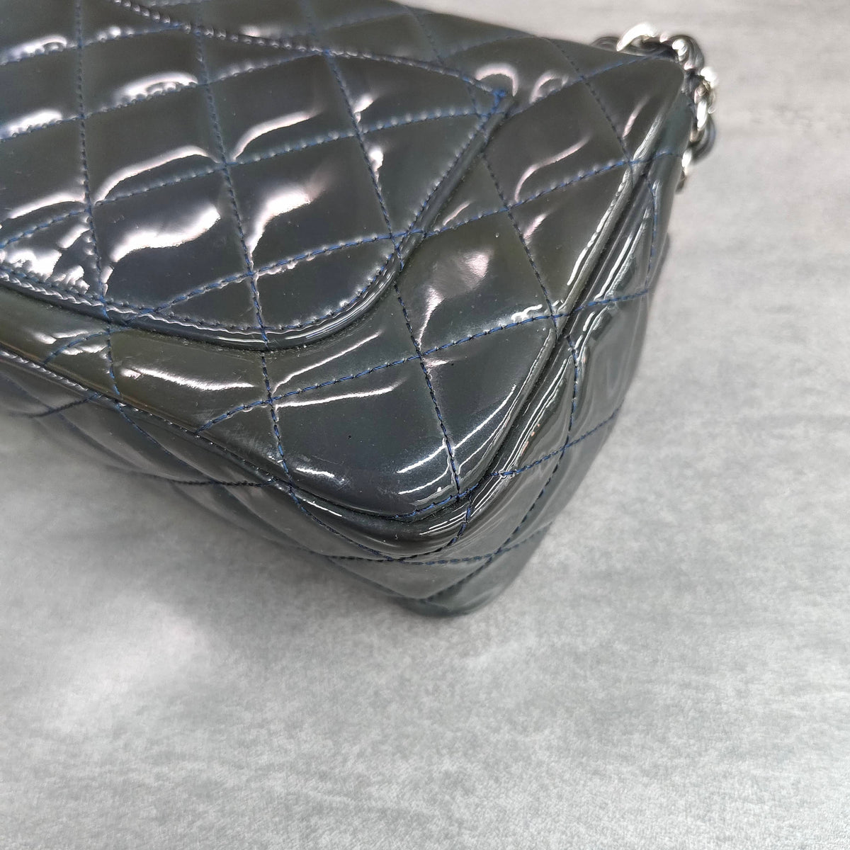 Chanel Classic Flap Dark Blue Patent Leather with Silver Hardware 20K