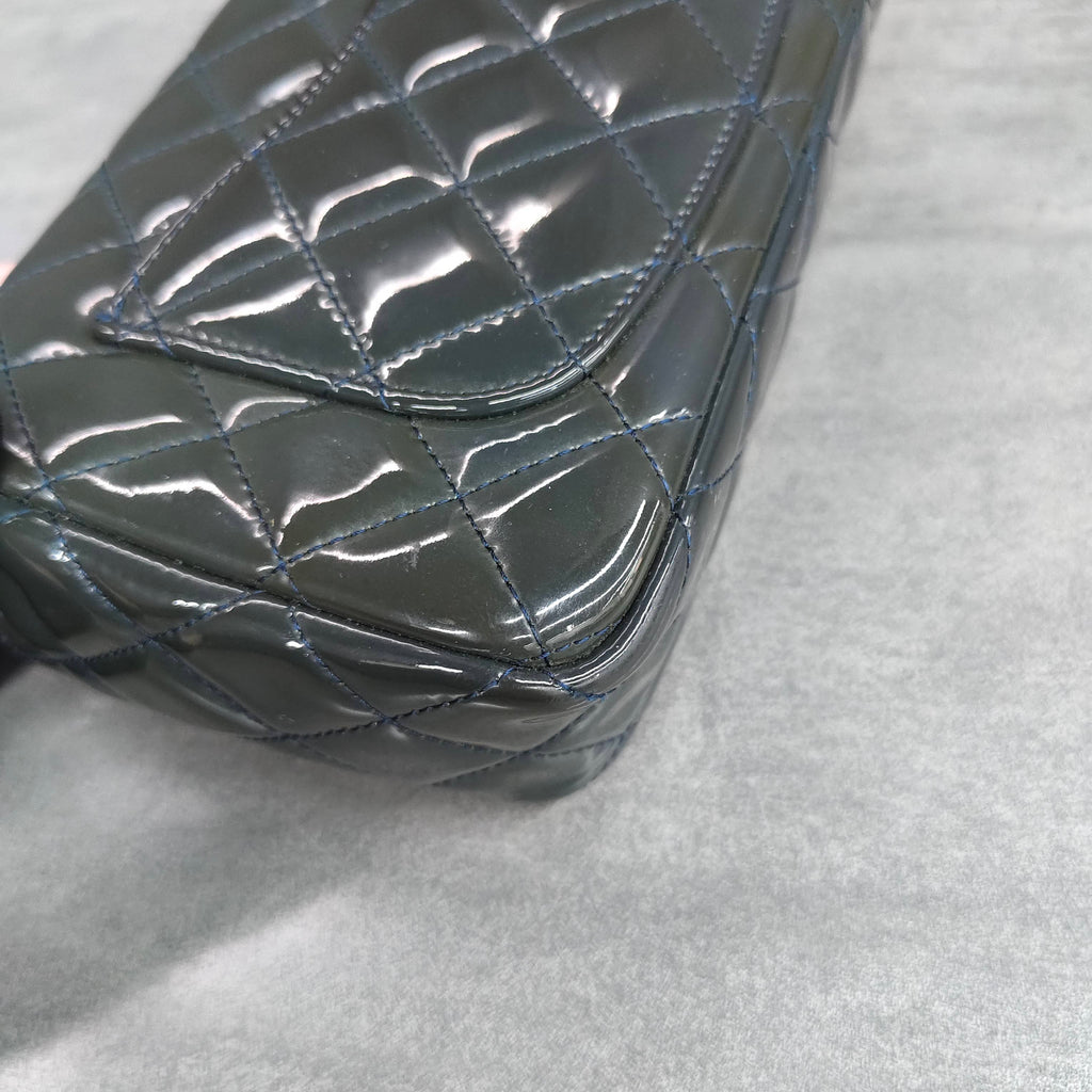 Chanel Classic Flap Dark Blue Patent Leather with Silver Hardware 20K