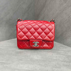 Chanel CF Square Mini Red Silver Lambskin Chain Bag