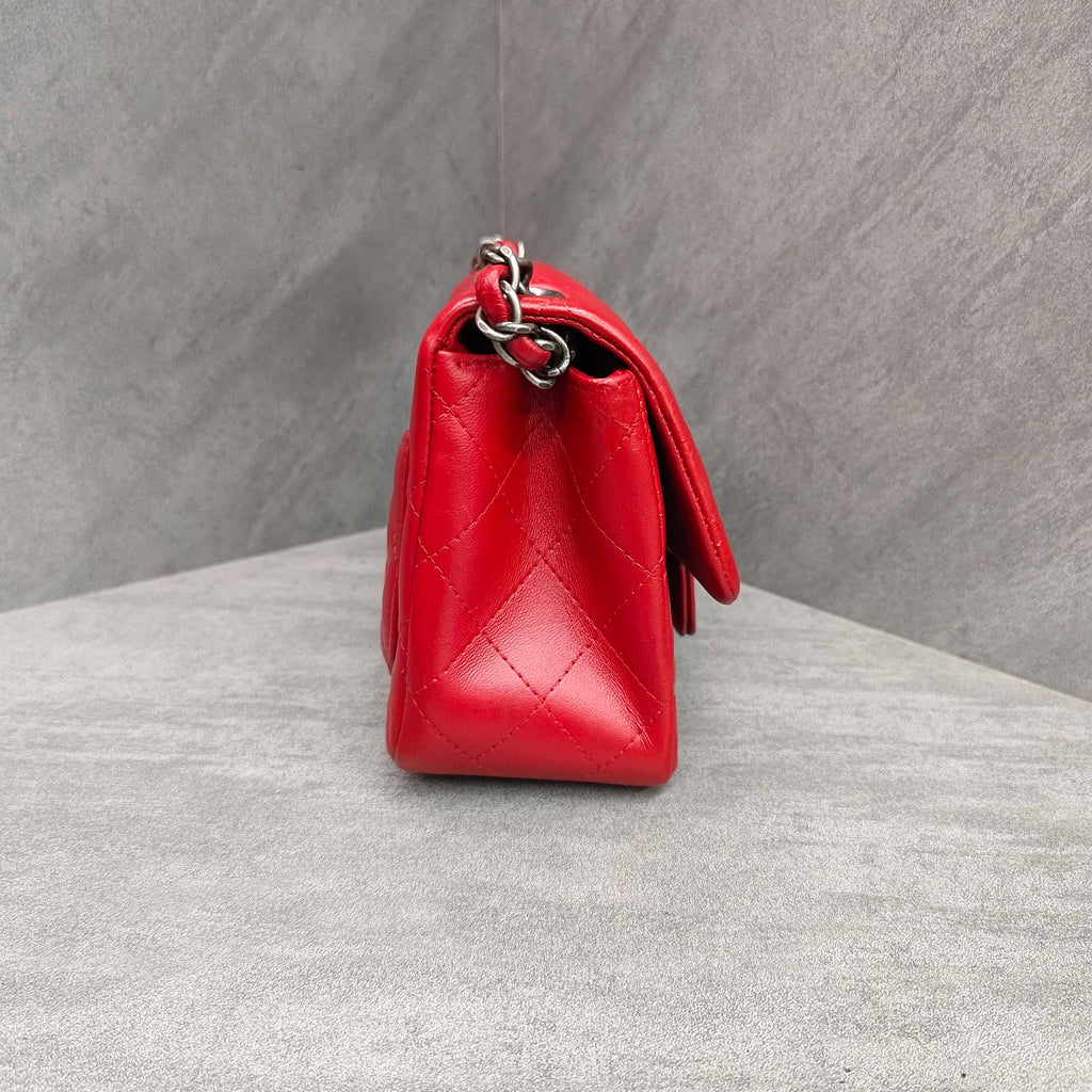 Chanel CF Square Mini Red Silver Lambskin Chain Bag