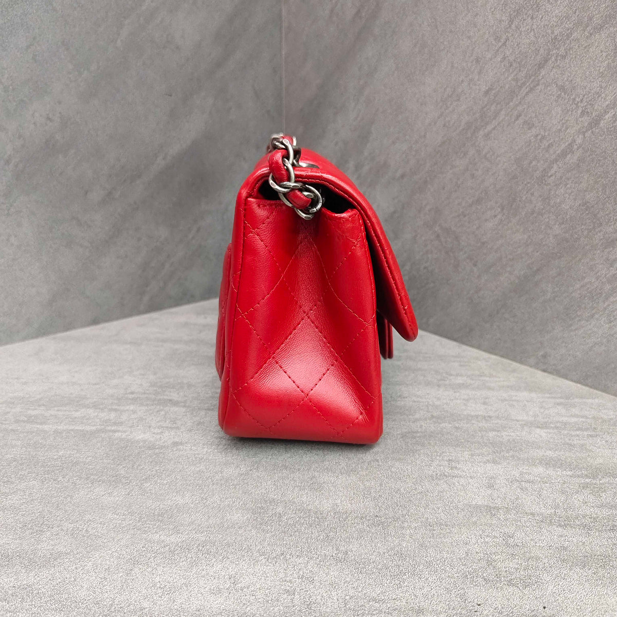 Chanel CF Square Mini Red Silver Lambskin Chain Bag